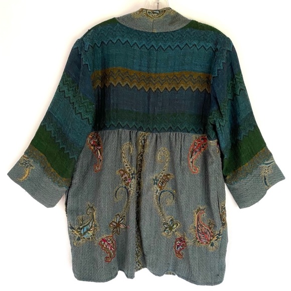 Soft Surroundings Blue 100% Wool Embroidered Cardigan - Picture 9 of 9